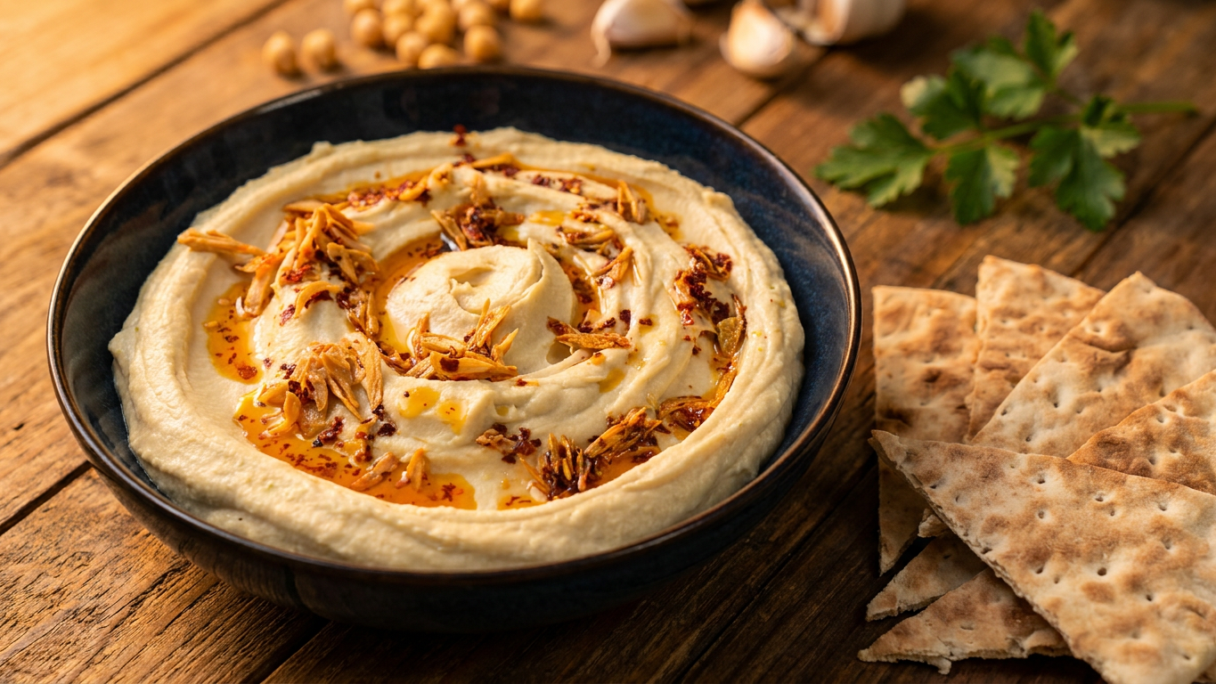 Creamy Hummus with Garlic Chili Oil