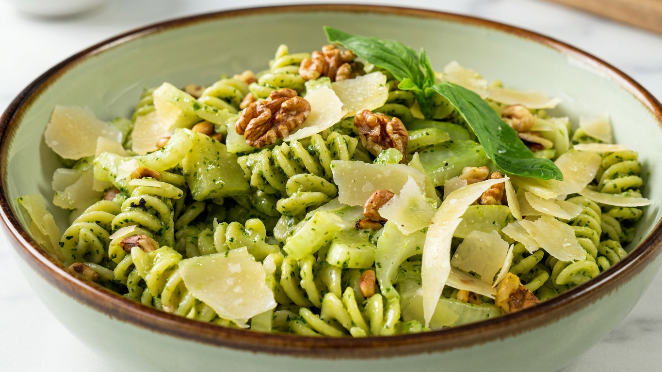 Fresh Basil Pesto Pasta with Pine-nuts and Walnuts