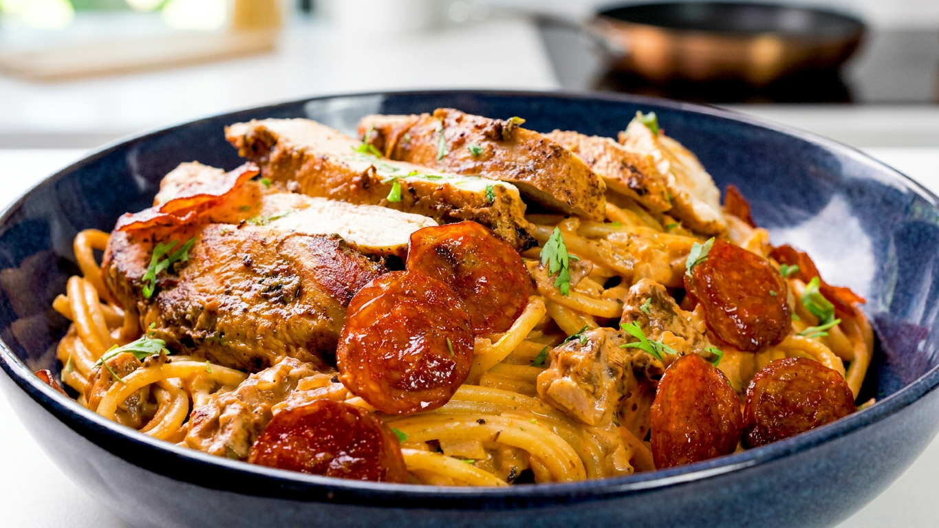 Spicy Pan-Seared Chicken & Spaghetti
