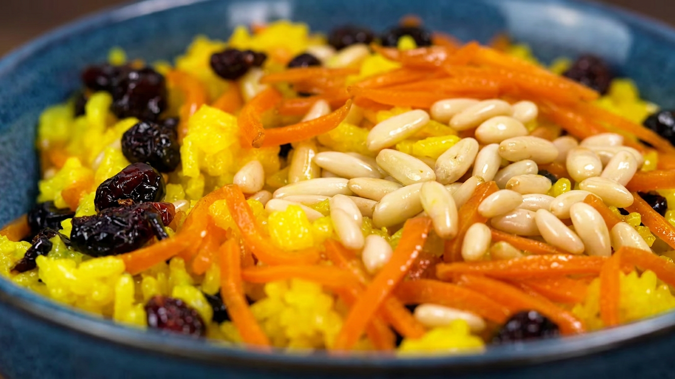 Fragrant Arborio Rice Pilaf with Saffron, Pine Nuts & Cranberries