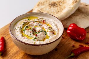 Habanero yogurt dip with Sichuan pepper and fresh herbs